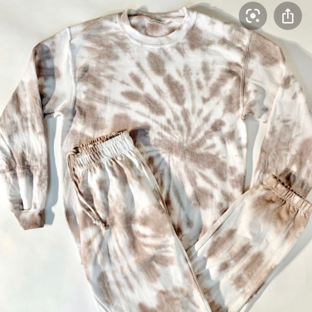 Brown Dyed Girl Tan Tie Dye Crew Set